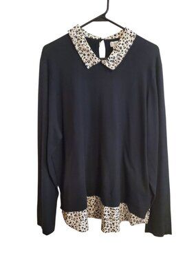 J Crew 2 in 1 Long Sleeve Leopard Print Pullover Blouse NWT 2X